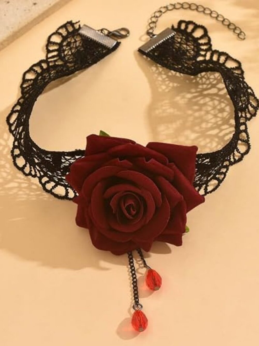 Gothic Black Lace Rose Choker Necklace – Vintage Victorian Goth Jewelry - Picture 3 of 7